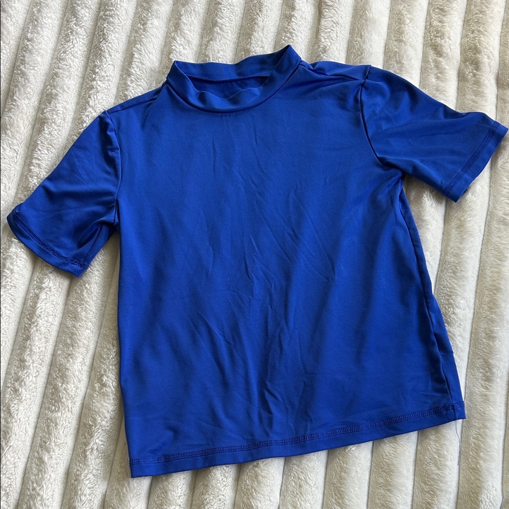 Kids Short-Sleeve Blue Mock Neck Rashguard